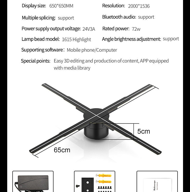 65cm 3D Fan Hologram Projector Wifi Control Remote Commercial Advertising Display Hologram Projector Transmit Picture Video