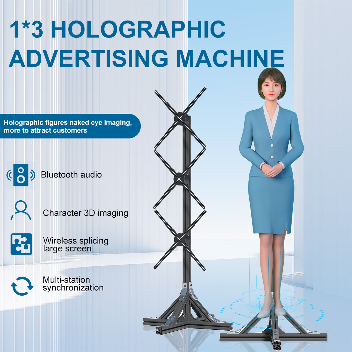 Custom Splicing 1x3 50cm HD Led Fan Hologram Equipment 3D Hologram Projector Hologram Projector Advertising Display Fan