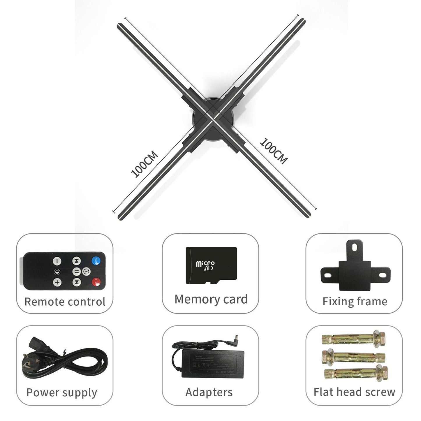 100cm 3D Advertising Projector Wifi Led Sign Holographic Lamp Player Remote Advertise Display 3D Fan Hologram Projector Logo Light
