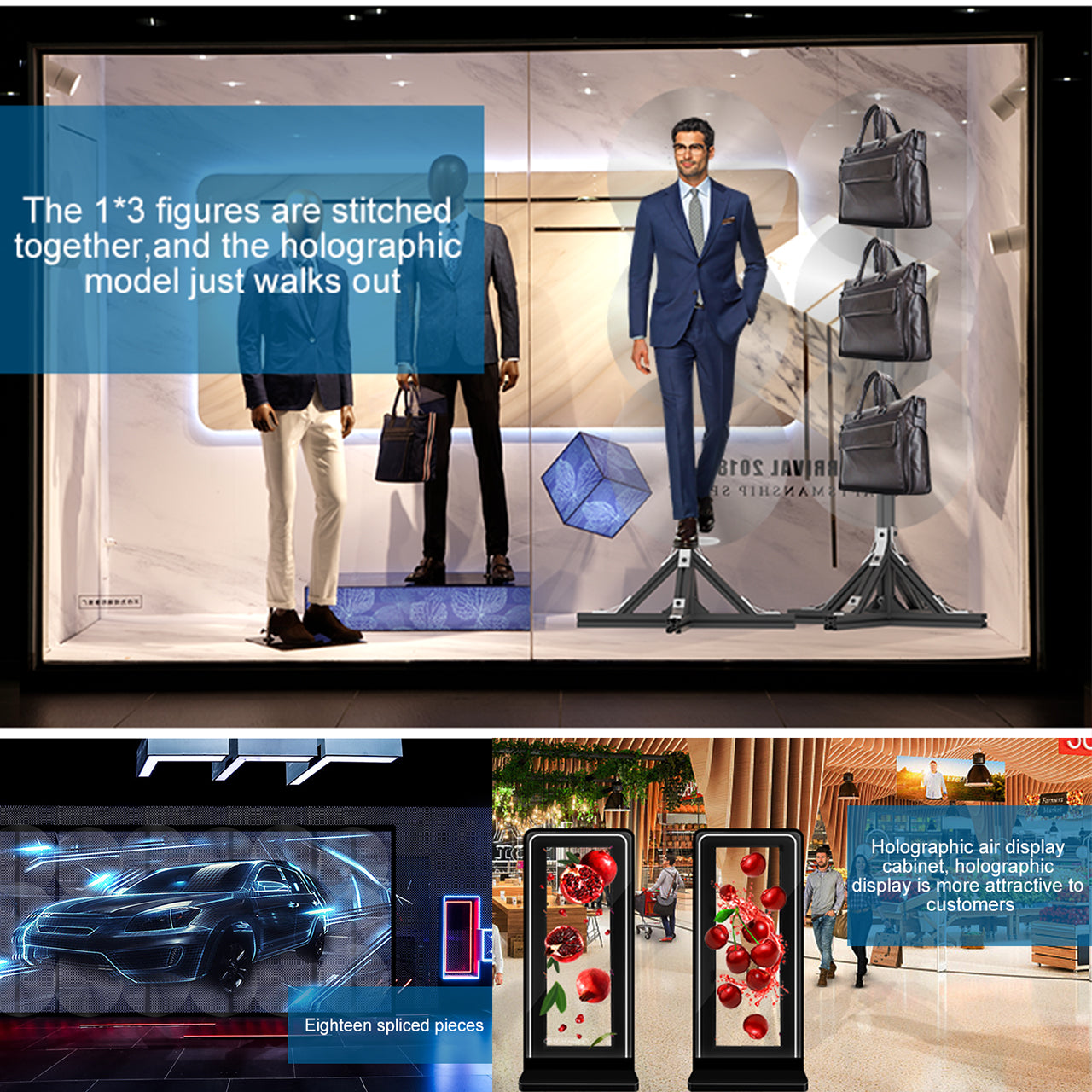 Custom Splicing 1x3 50cm HD Led Fan Hologram Equipment 3D Hologram Projector Hologram Projector Advertising Display Fan