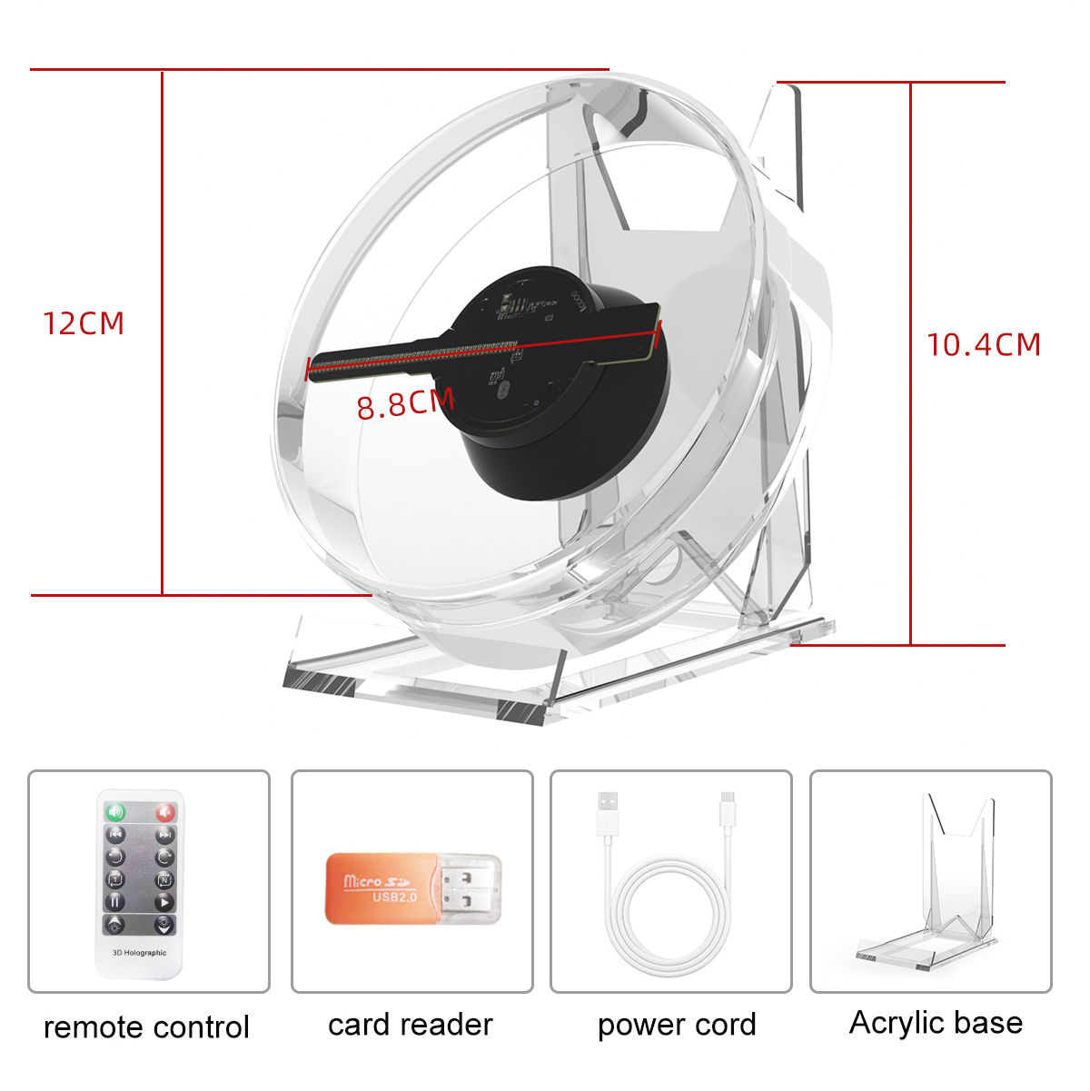 3d Holographic Advertising Lights LED Desktop Model Fan Screen With Audio Playback With Transparent Cover Holographic Fan