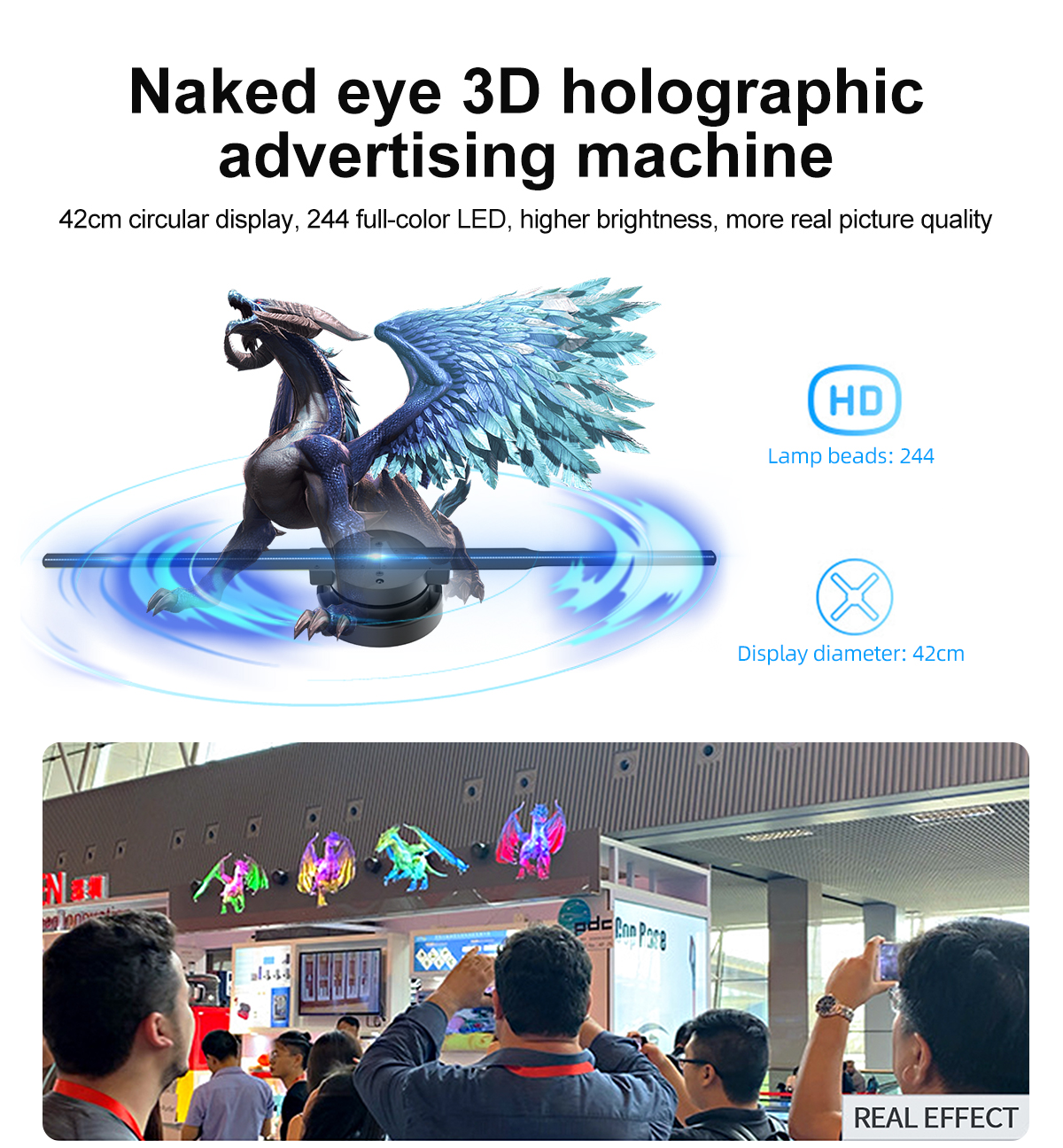 3d Holographic Fan Light 42cm Wifi LED Sign Advertising Machine Support Photo Video Holographic 3D Projector