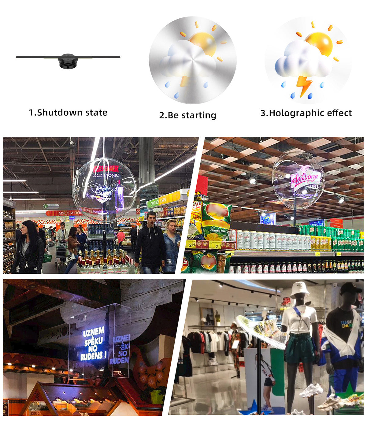 3d Holographic Fan Light 42cm Wifi LED Sign Advertising Machine Support Photo Video Holographic 3D Projector