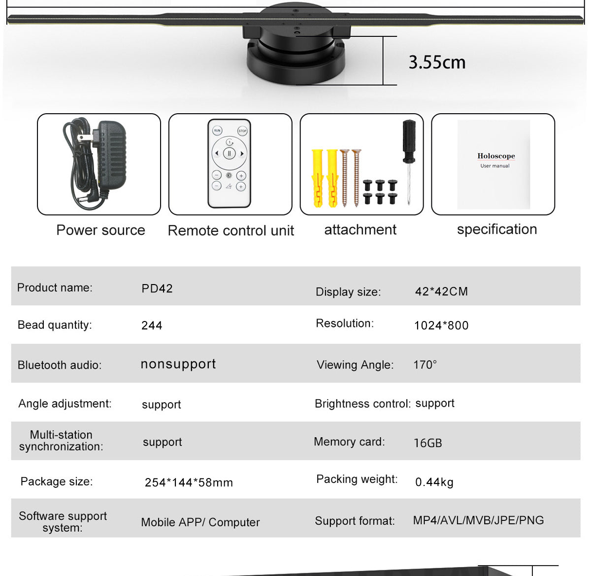 3d Holographic Fan Light 42cm Wifi LED Sign Advertising Machine Support Photo Video Holographic 3D Projector