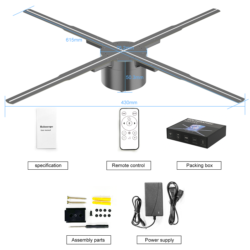 62cm 3D Fan Hologram Projector Wifi Led 3D Display Advertising logo Light Remote Advertise Display Light Logo Lamp